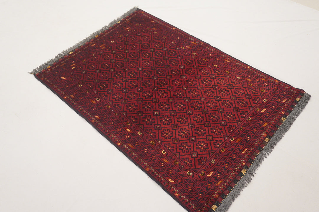 3x5 Vintage Red Afghan Handmade Rug - Yildiz Rugs