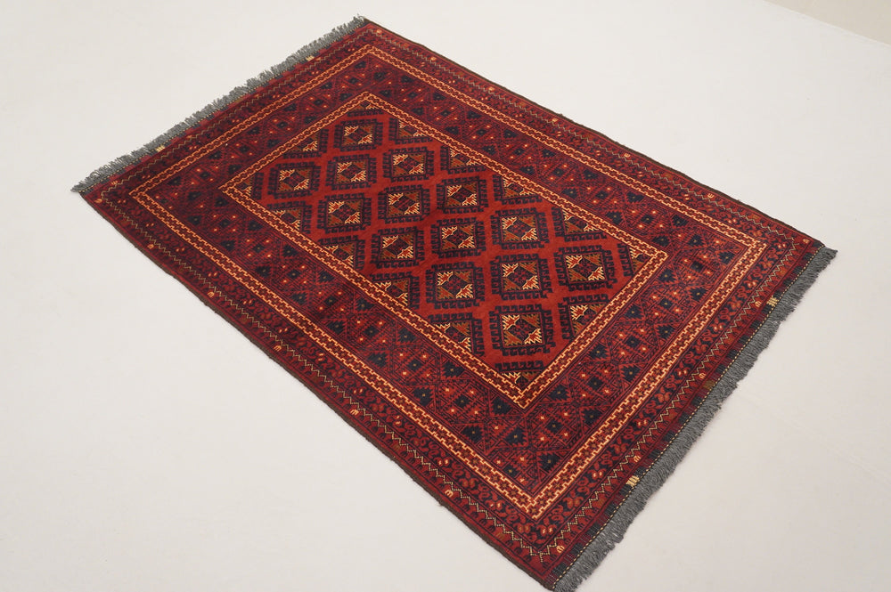 3x5 Vintage Red Afghan Handmade Rug - Yildiz Rugs