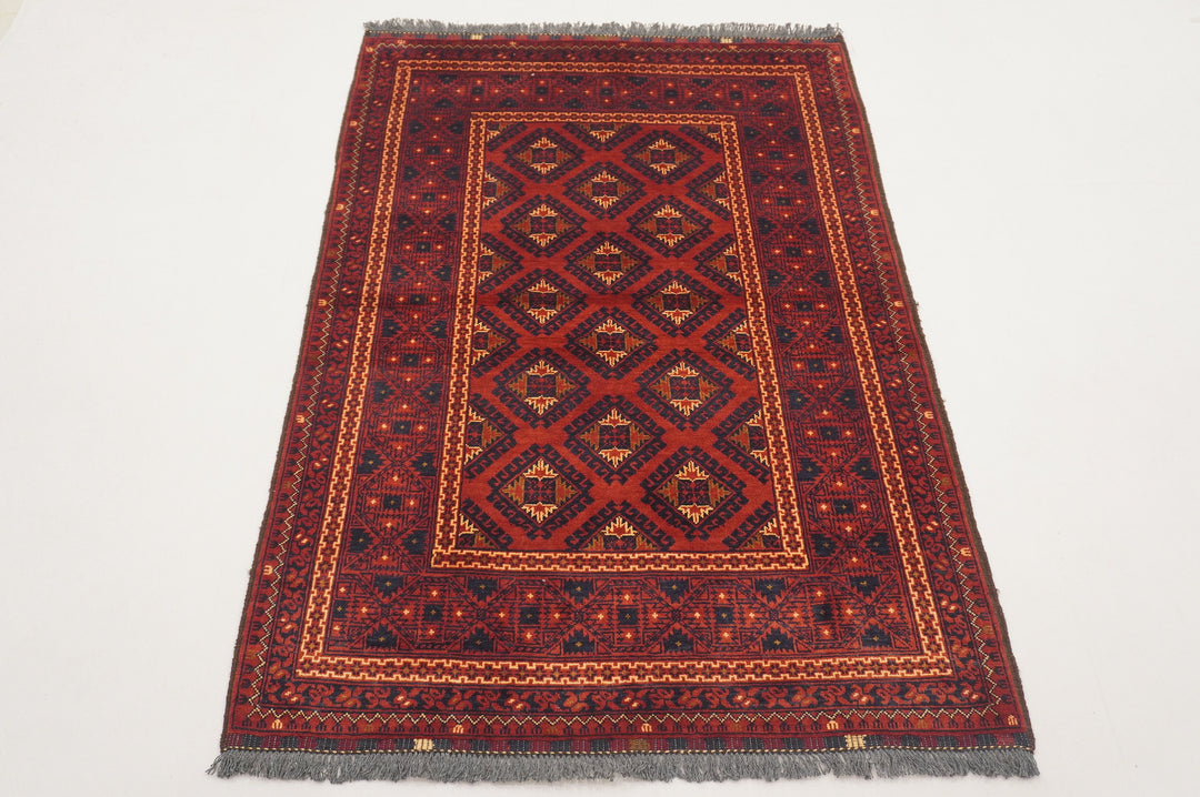 3x5 Vintage Red Afghan Handmade Rug - Yildiz Rugs