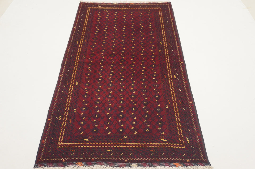 3x6 Red Afghan Handmade Vintage Rug - Yildiz Rugs