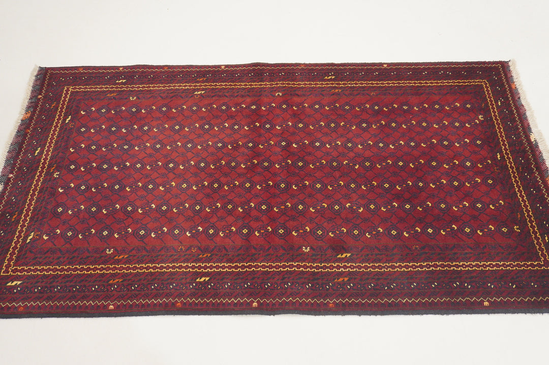 3x6 Red Afghan Handmade Vintage Rug - Yildiz Rugs