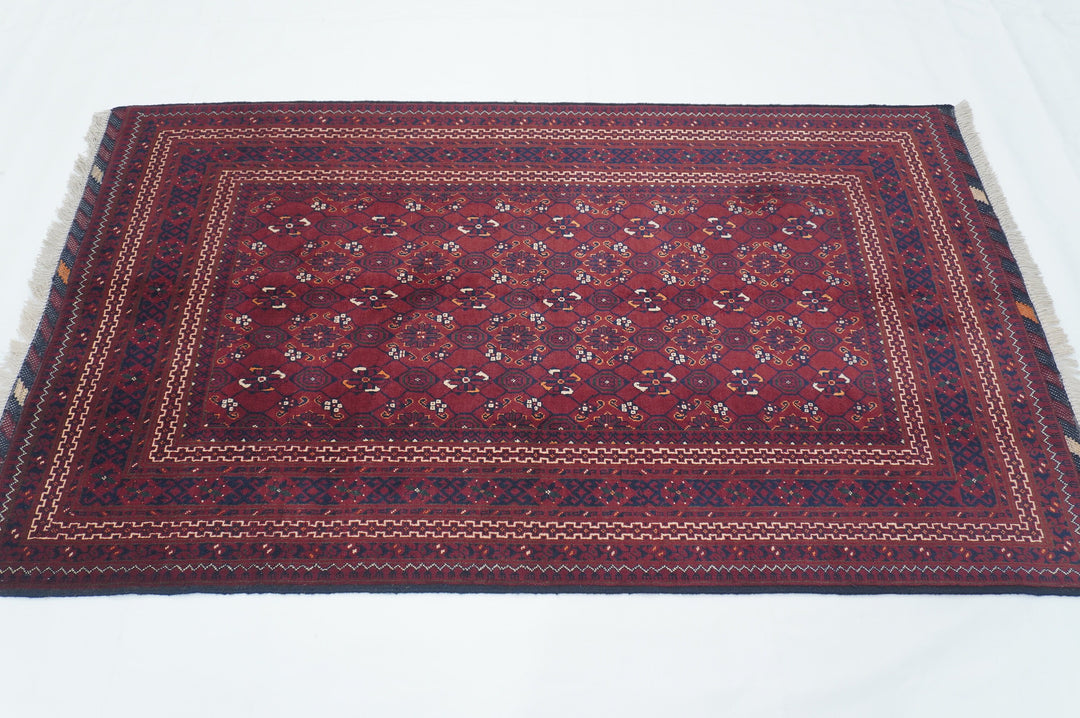 4x6 Red Afghan Handmade Vintage Rug - Yildiz Rugs