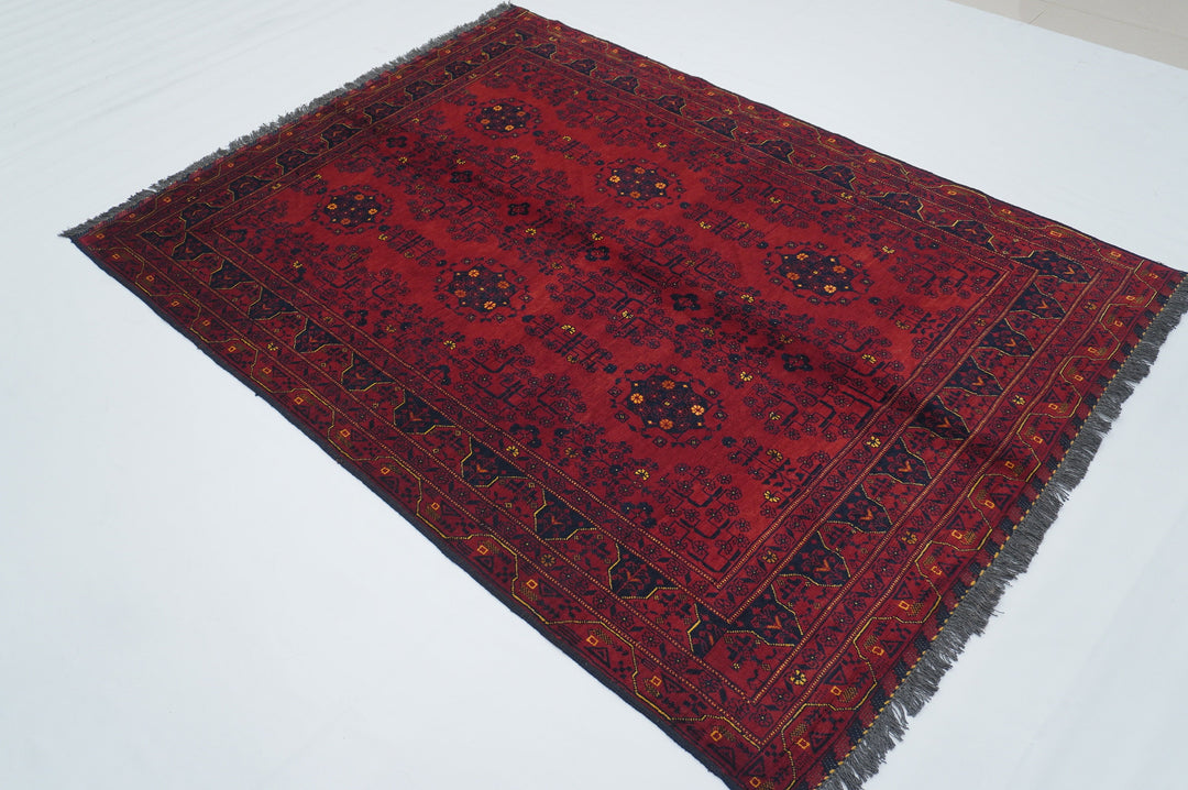 5x7 Red Afghan Handmade Vintage Rug - Yildiz Rugs