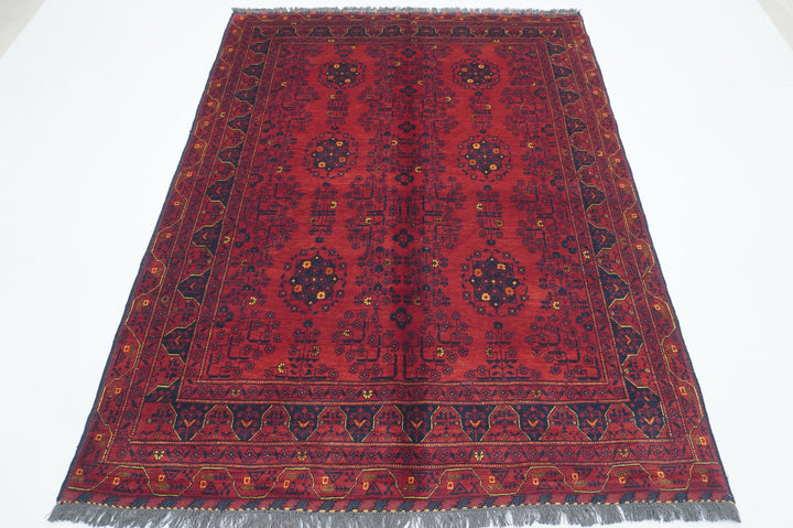 5x7 Red Afghan Handmade Vintage Rug - Yildiz Rugs