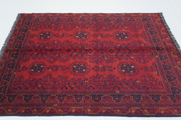 5x7 Red Afghan Handmade Vintage Rug - Yildiz Rugs