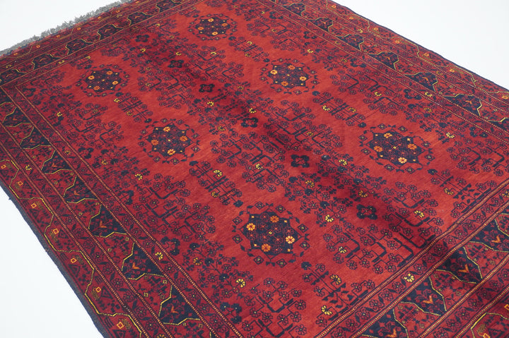 5x7 Red Afghan Handmade Vintage Rug - Yildiz Rugs