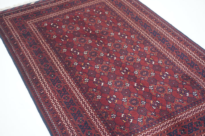 4x6 Red Afghan Handmade Vintage Rug - Yildiz Rugs