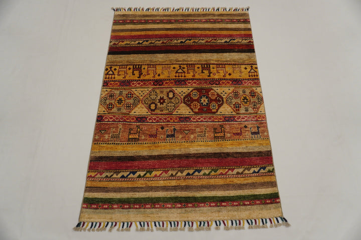 3x5 Multicolor Afghan Hand Knotted Tribal Rug - Yildiz Rugs