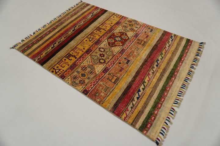 3x5 Multicolor Afghan Hand Knotted Tribal Rug - Yildiz Rugs