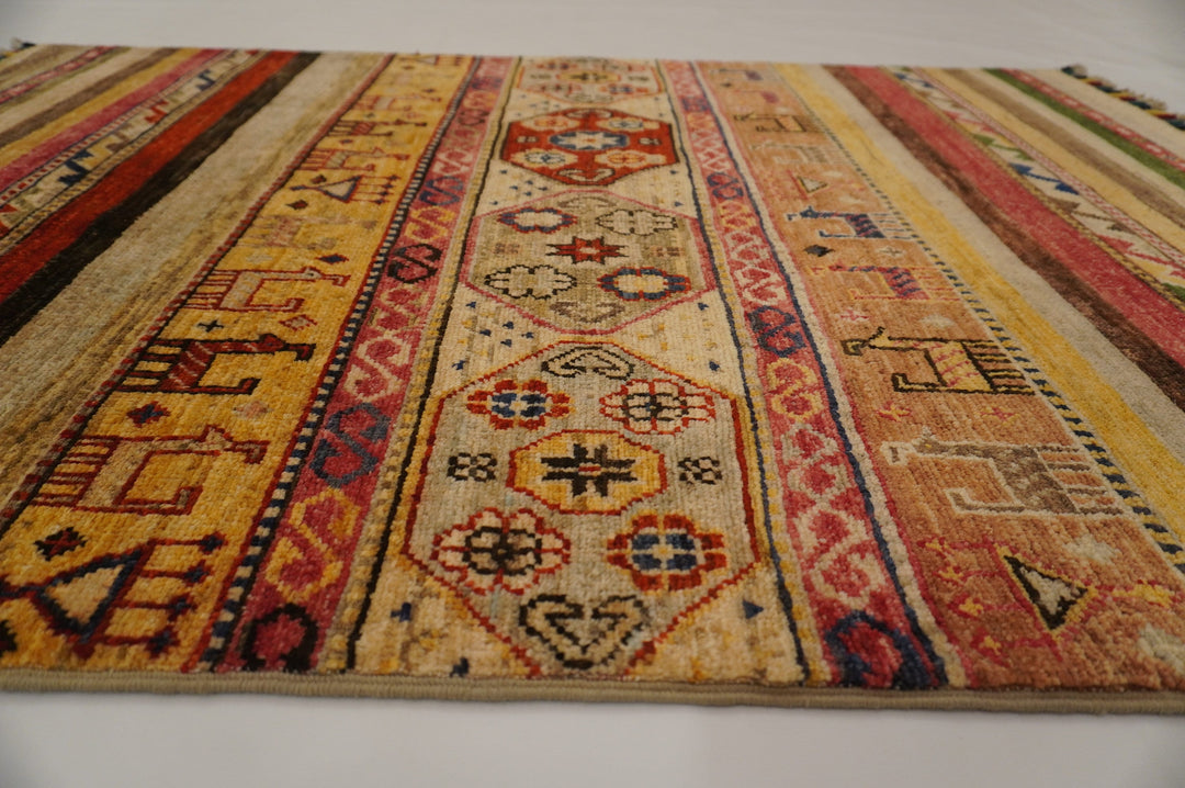 3x5 Multicolor Afghan Hand Knotted Tribal Rug - Yildiz Rugs