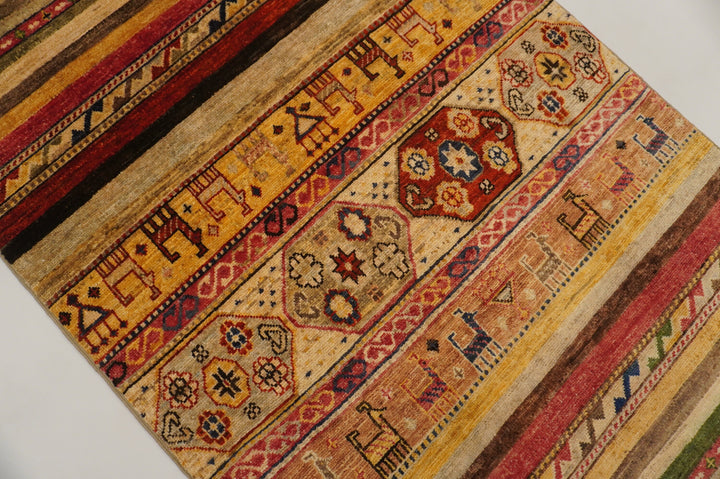 3x5 Multicolor Afghan Hand Knotted Tribal Rug - Yildiz Rugs