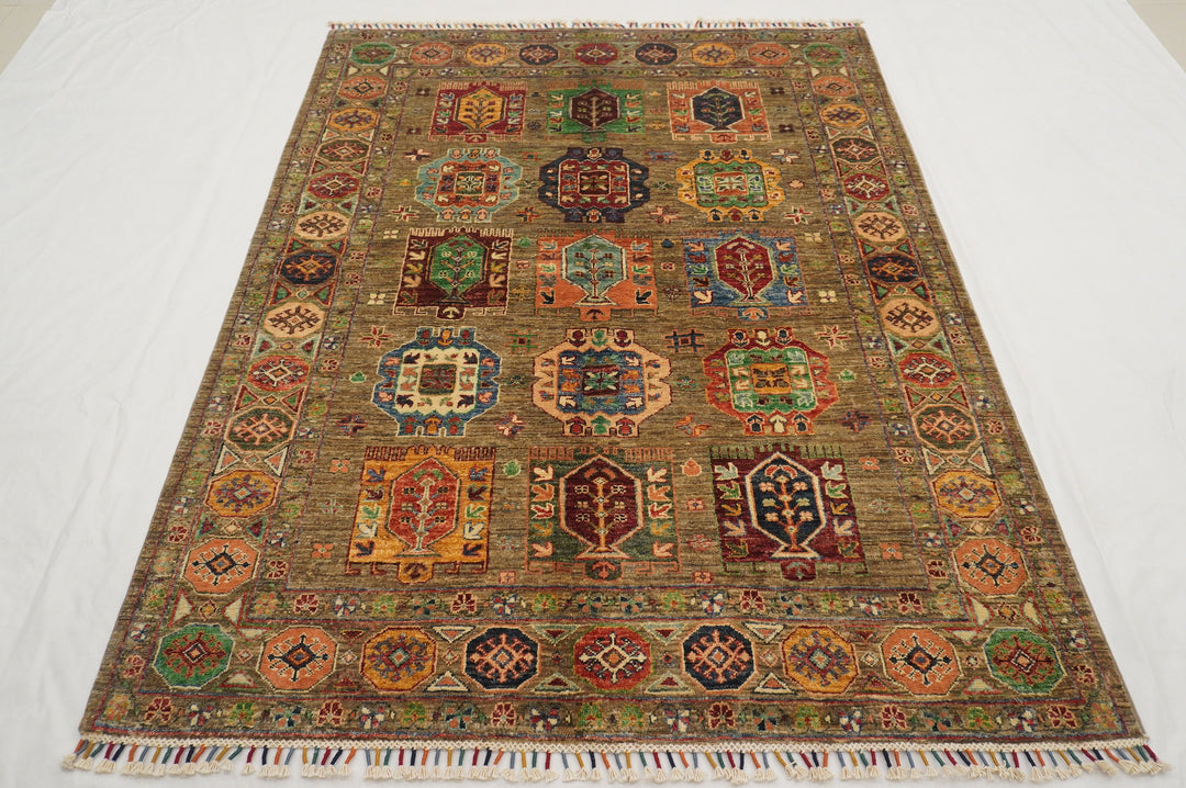 5x7 Gray Baluch Tribal Afghan Hand Knotted Rug - Yildiz Rugs