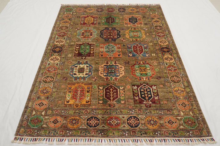 5x7 Gray Baluch Tribal Afghan Hand Knotted Rug - Yildiz Rugs