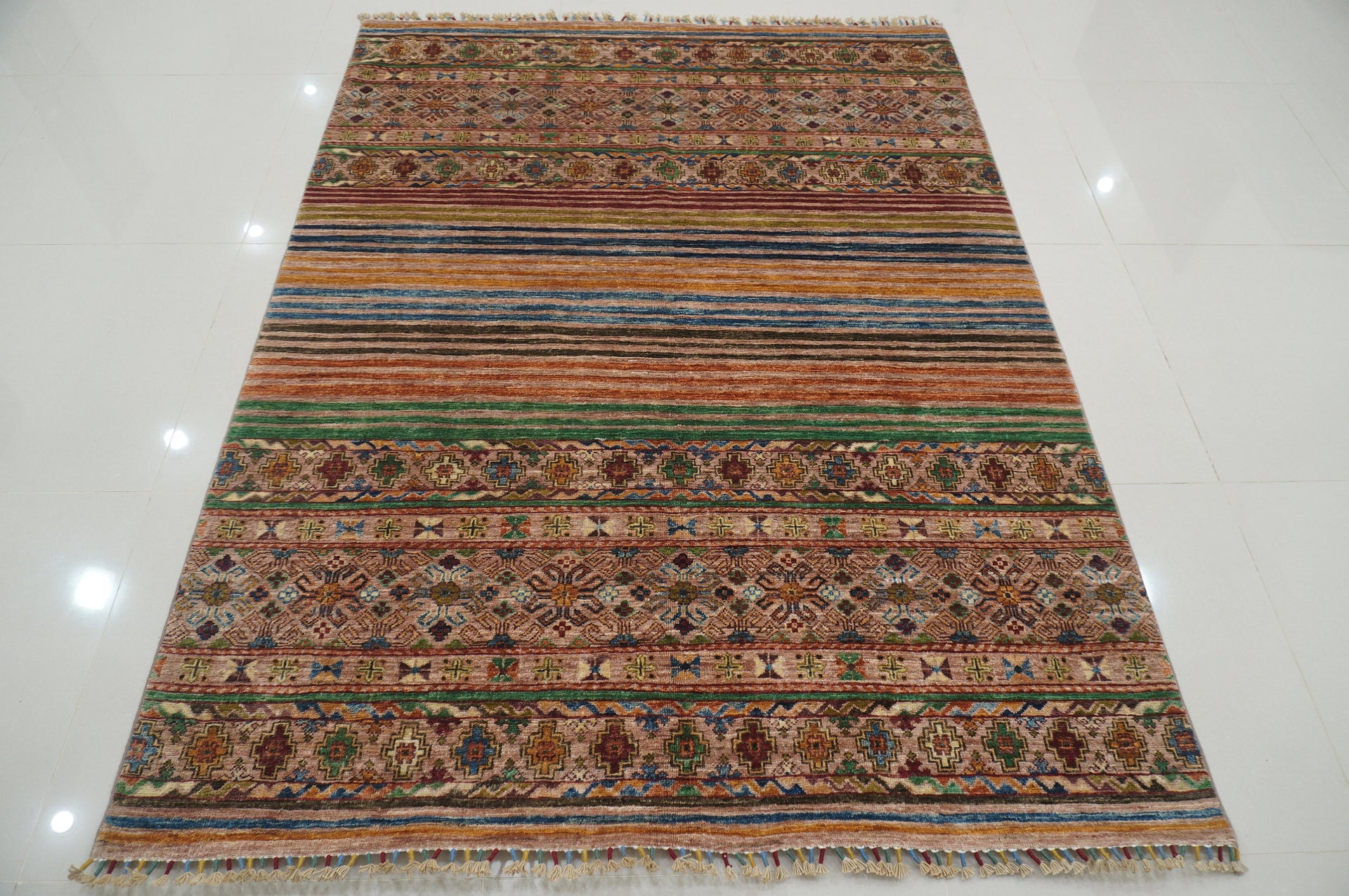 5x7 Beige Khorjin Afghan Hand-Knotted Tribal Wool Rug - Yildiz Rugs