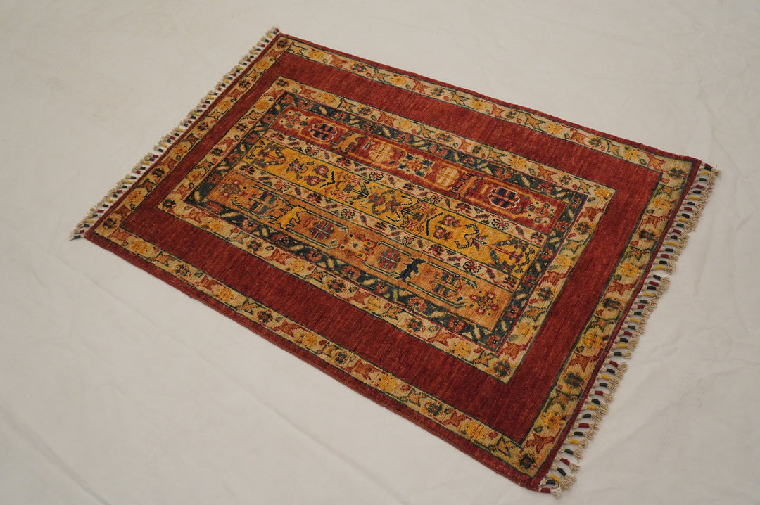 3x4 Red Hand knotted Vintage Turkish Rug - Yildiz Rugs