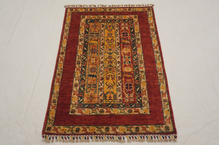 3x4 Red Hand knotted Vintage Turkish Rug - Yildiz Rugs