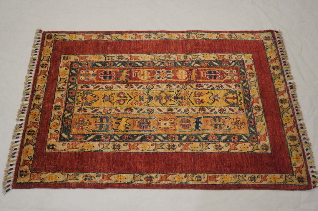 3x4 Red Hand knotted Vintage Turkish Rug - Yildiz Rugs