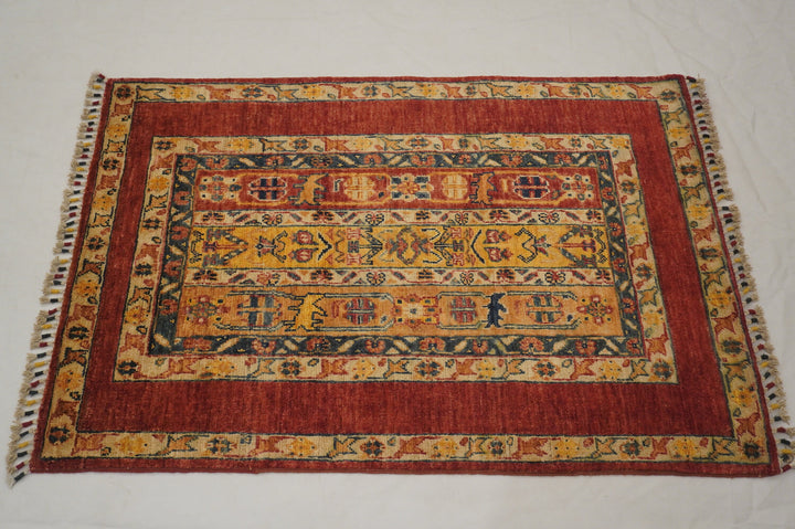 3x4 Red Hand knotted Vintage Turkish Rug - Yildiz Rugs