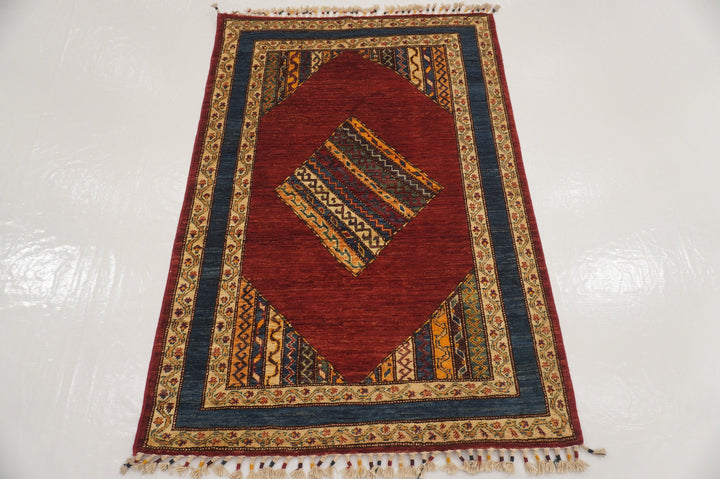 Red 3x5 Turkish Shawl Pattern Hand Knotted Rug