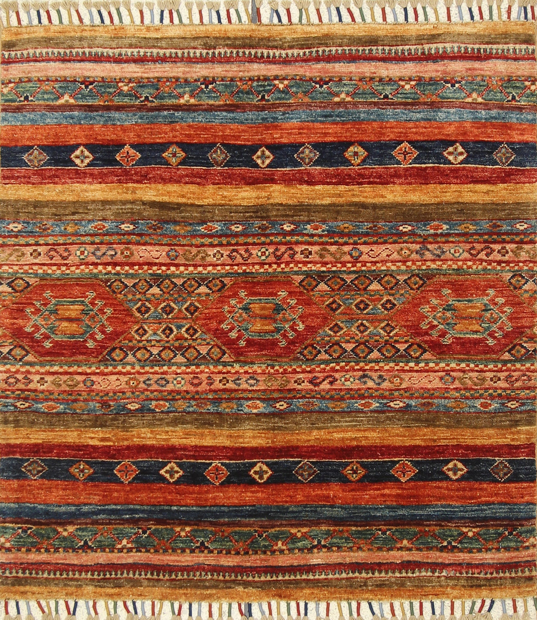 3x3 Tribal Multicolor Afghan Hand knotted Square Rug - Yildiz Rugs