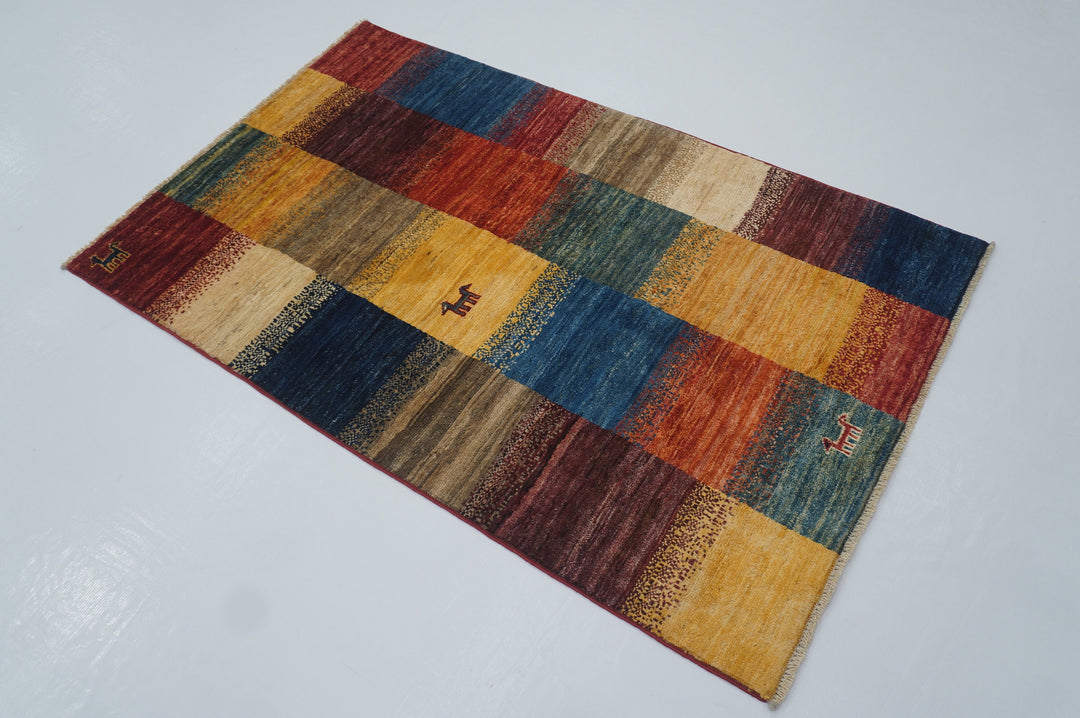 3x5 Gabbeh Tribal Multicolor Checkered Afghan Hand knotted Rug - Yildiz Rugs