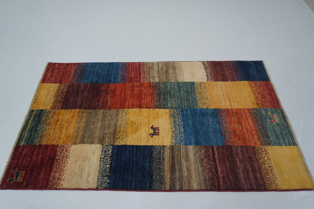 3x5 Gabbeh Tribal Multicolor Checkered Afghan Hand knotted Rug - Yildiz Rugs