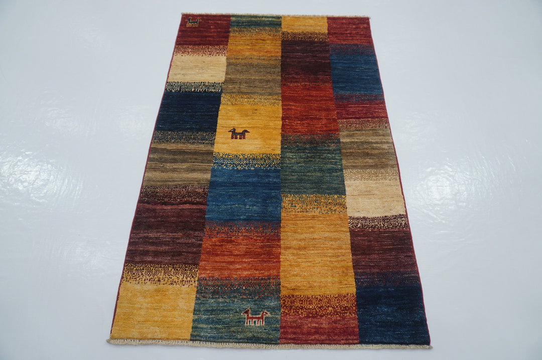 3x5 Gabbeh Tribal Multicolor Checkered Afghan Hand knotted Rug - Yildiz Rugs