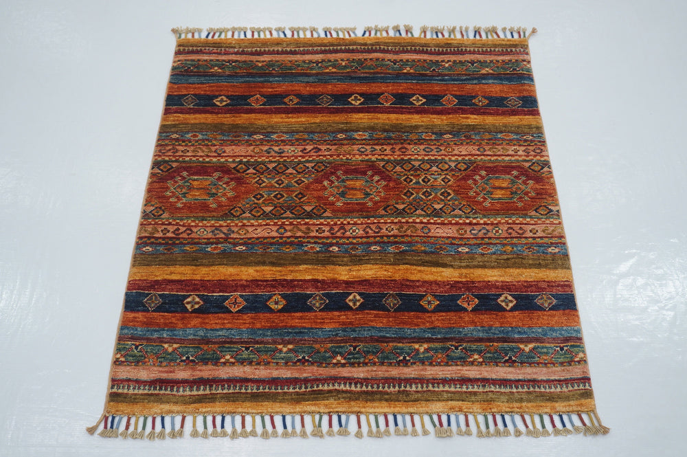 3x3 Tribal Multicolor Afghan Hand knotted Square Rug - Yildiz Rugs