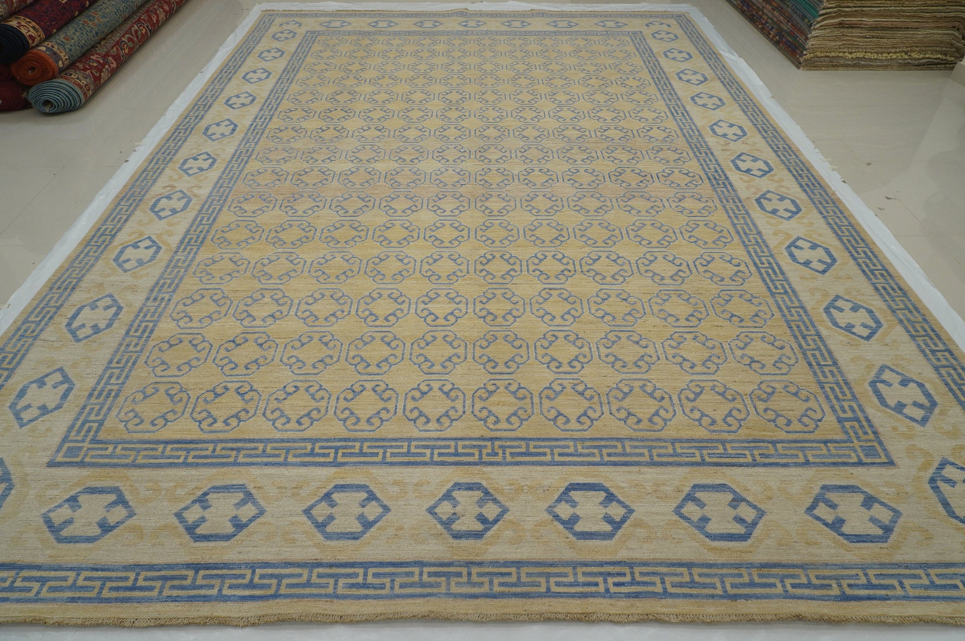 10x14 Beige Khotan Afghan Hand-Knotted Rug