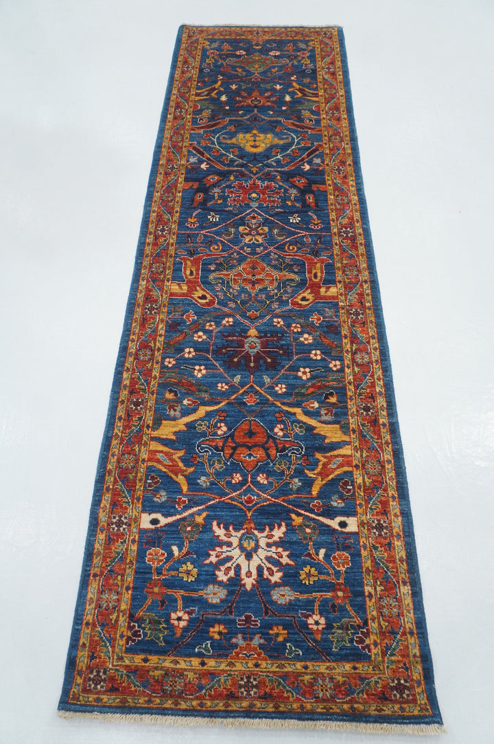 9 ft Dark Blue Bidjar Afghan Hand knotted Oriental Runner Rug