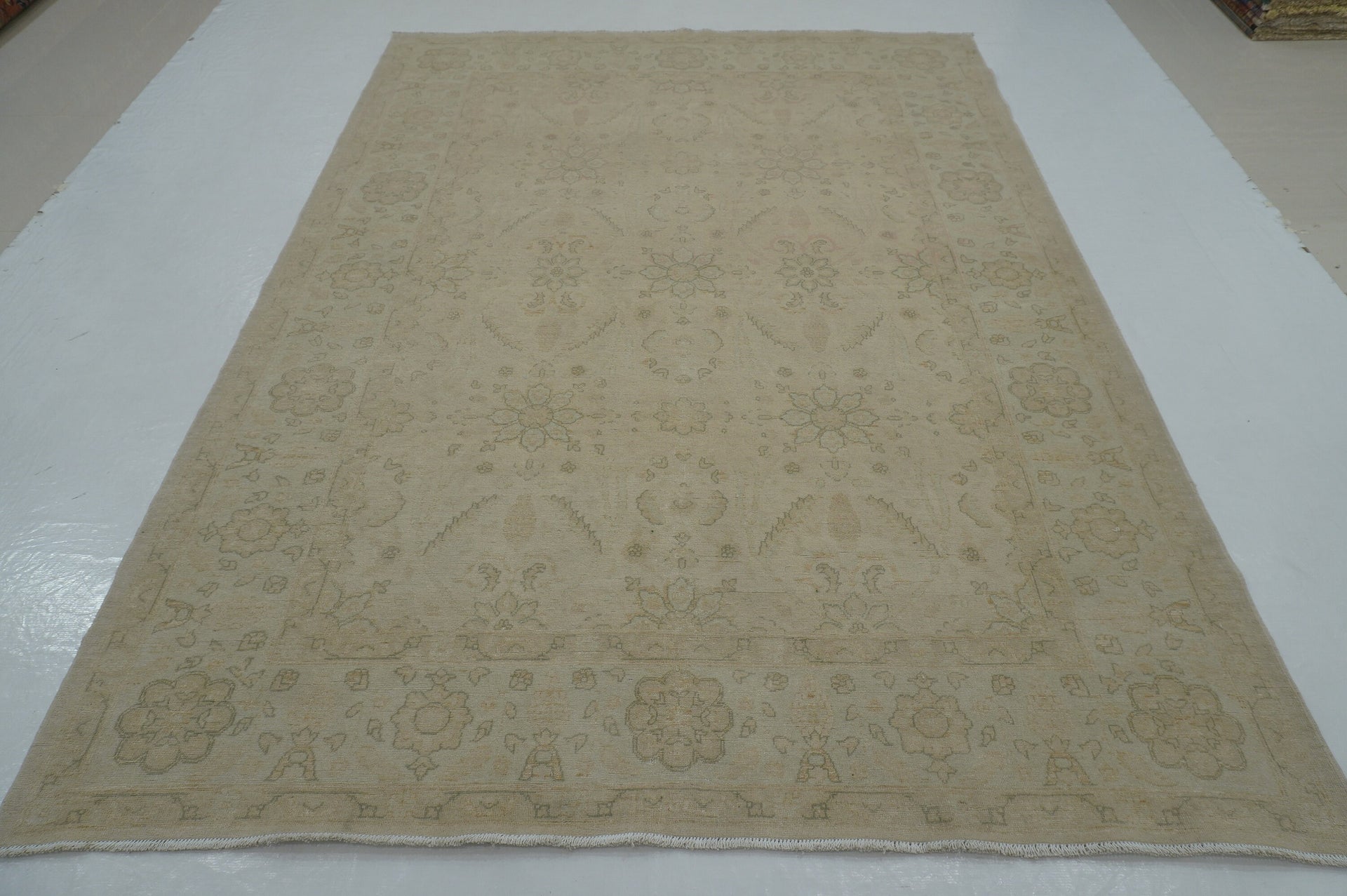6x9 Muted Beige Vintage Afghan Hand knotted Rug