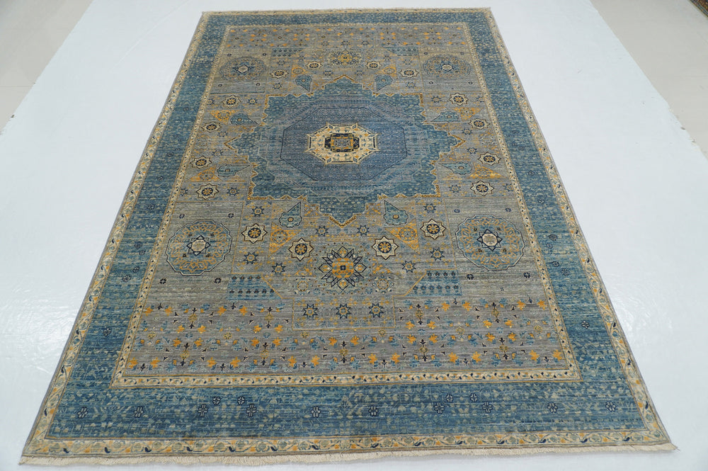 6x9 Gray Mamluk Turkish Hand knotted Medallion Area Rug - Yildiz Rugs