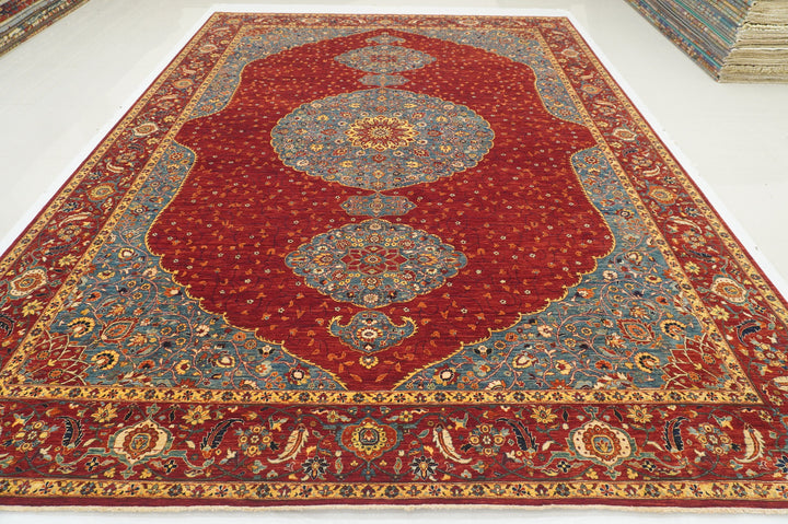 10x14 Red Farahan Afghan Hand knotted Wool Oriental Medallion Rug - Yildiz Rugs