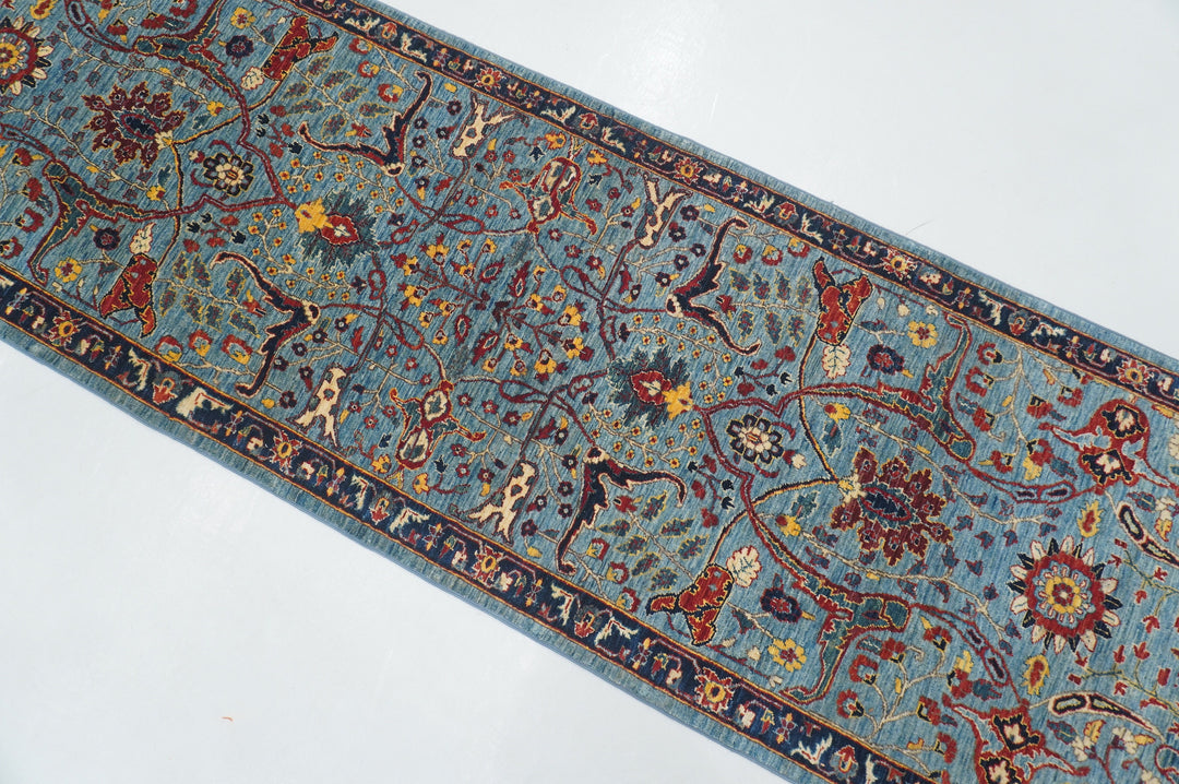 10 ft Blue Bidjar Afghan Hand knotted Oriental Runner Rug - Yildiz Rugs