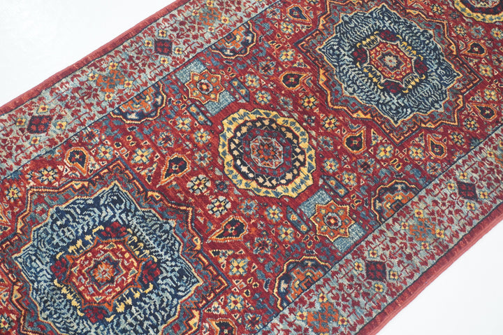 2x5 Red Mamluk Turkish Hand knotted Runner Rug - Yildiz Rugs