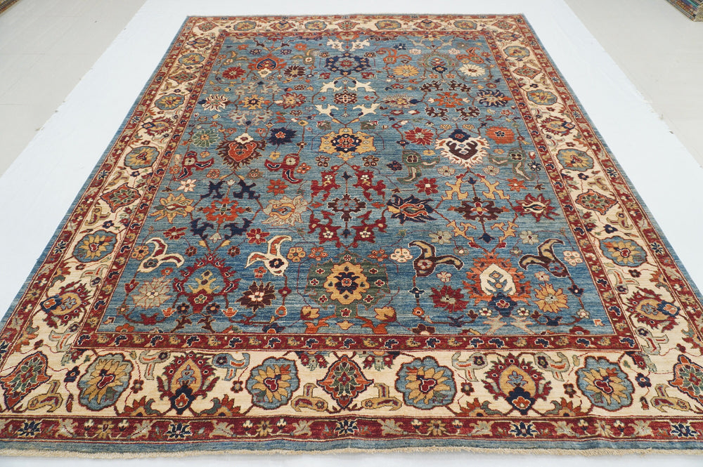 8x10 Blue Heriz Afghan Hand knotted Oriental Rug - Yildiz Rugs