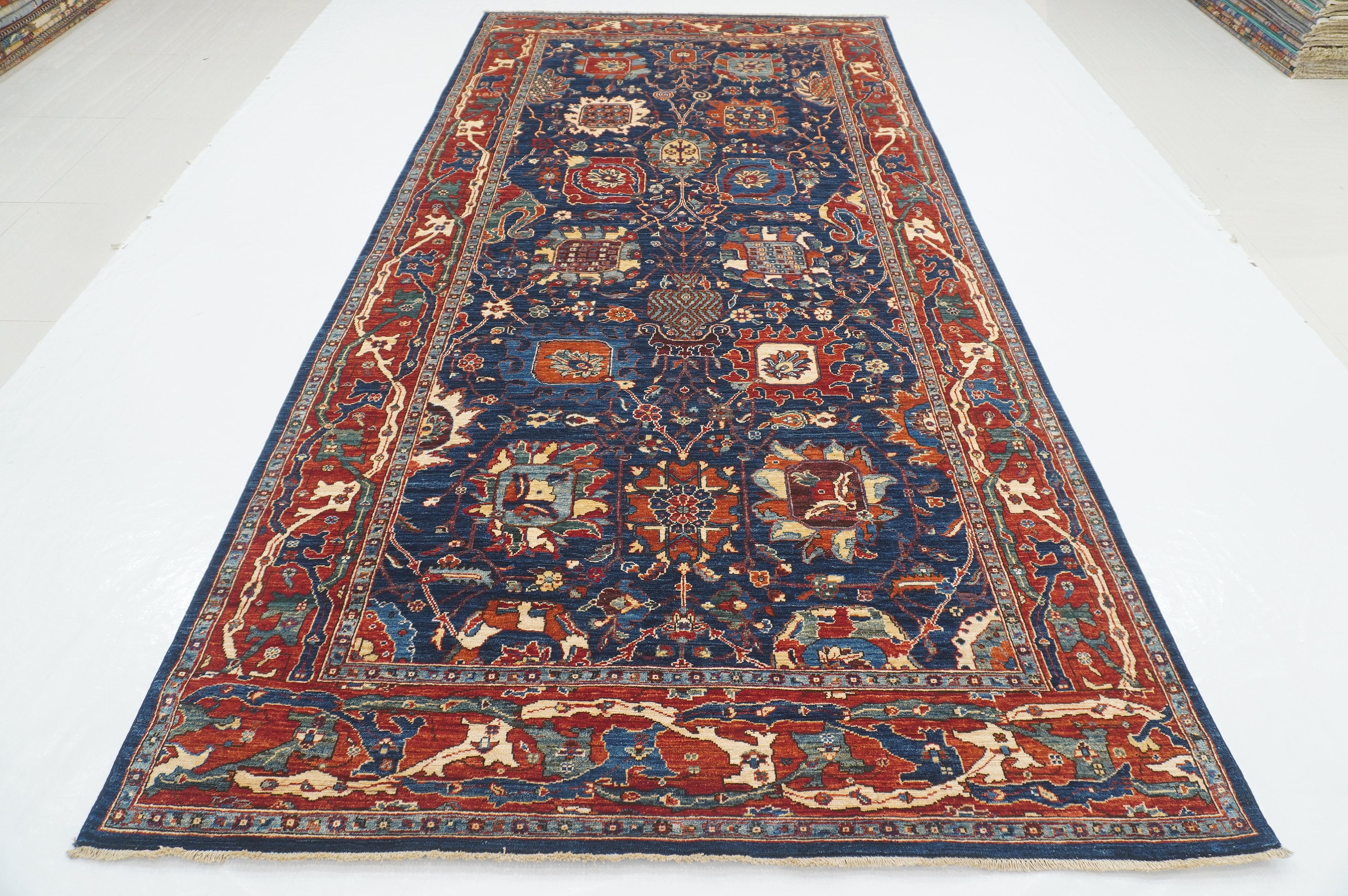 6x12 Navy Blue Bidjar Afghan Hand Knotted Extra Wide Runner Rug - Yildiz Rugs