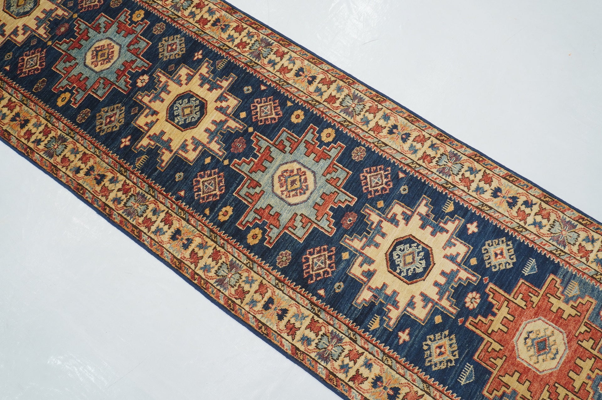 3 x 10 Ft Navy Blue Shirvan Afghan Hand knotted Runner Rug - Yildiz Rugs