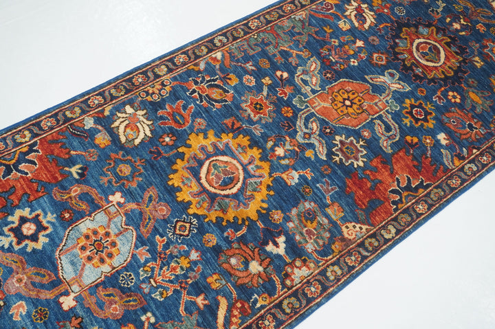 10 ft Navy Blue Bidjar Afghan Hand knotted Oriental Runner Rug - Yildiz Rugs