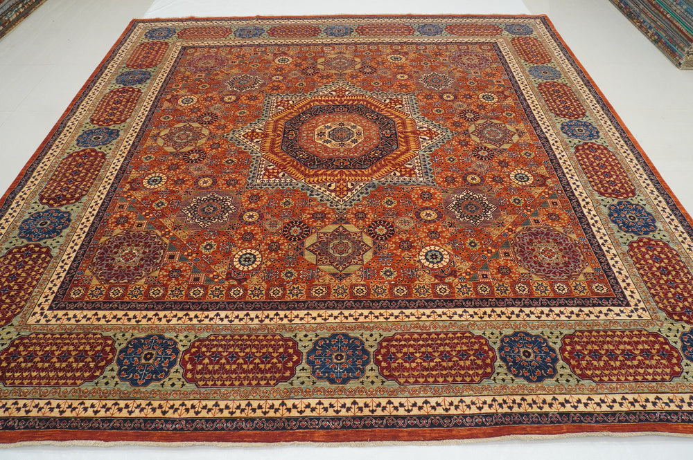 11x11 Orange Mamluk Hand knotted Turkish Square Rug - Yildiz Rugs