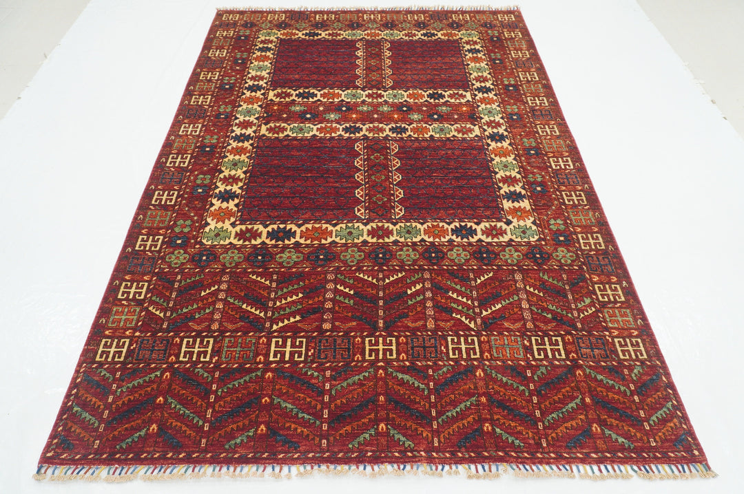 6x8 Red Pardeh Ersari Tribal Afghan hand knotted Rug - Yildiz Rugs