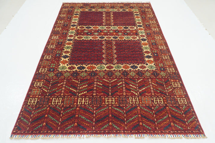 6x8 Red Pardeh Ersari Tribal Afghan hand knotted Rug