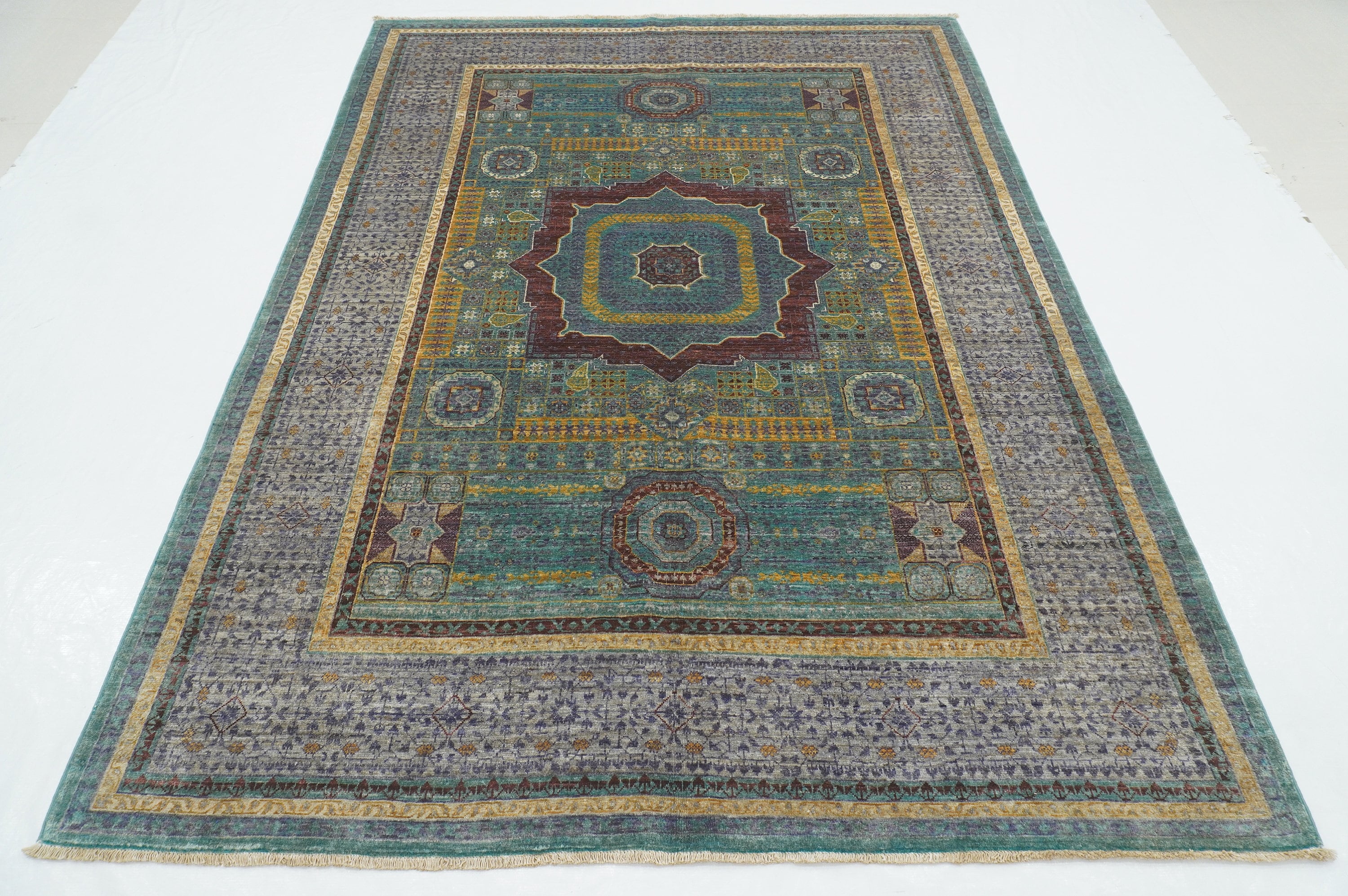 6x8 Blue Gray Mamluk Turkish Hand Knotted Geometric Medallion Rug - Yildiz Rugs