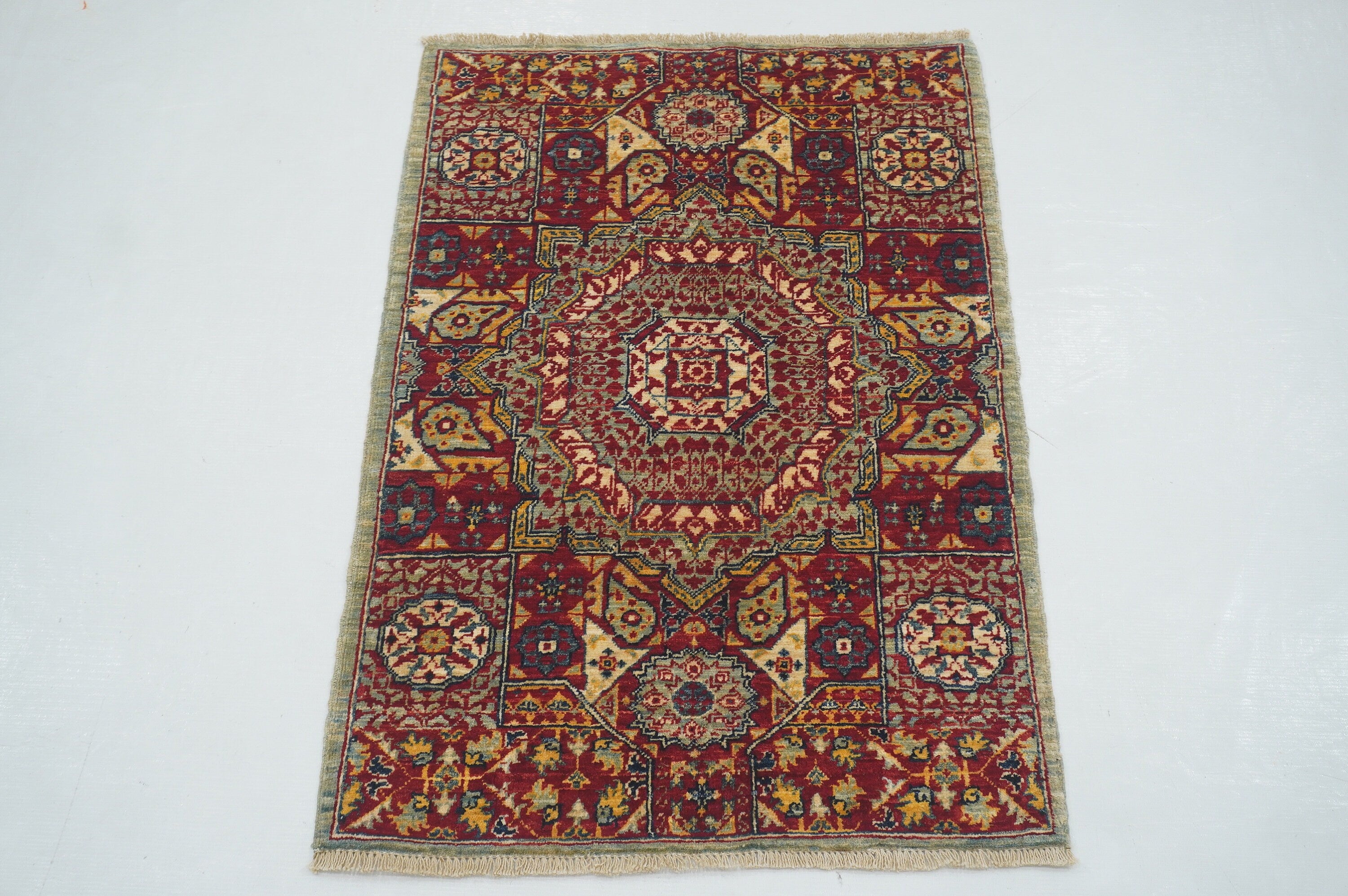 2x3 Red Blue Turkish Mamluk Hand knotted Accent Rug - Yildiz Rugs