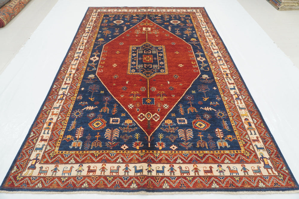 6x10 Red Navy Blue Tribal Gabbeh Afghan Nomad Qashqai Hand knotted Rug - Yildiz Rugs