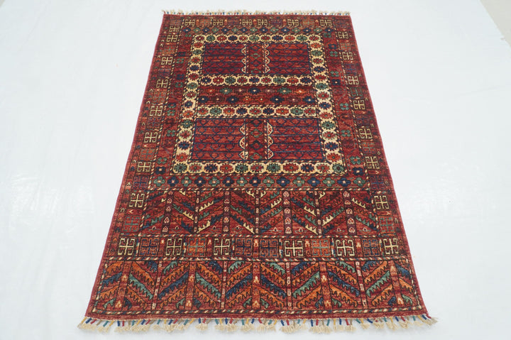 4x6 Red Pardeh Ersari Tribal Afghan hand knotted Rug - Yildiz Rugs