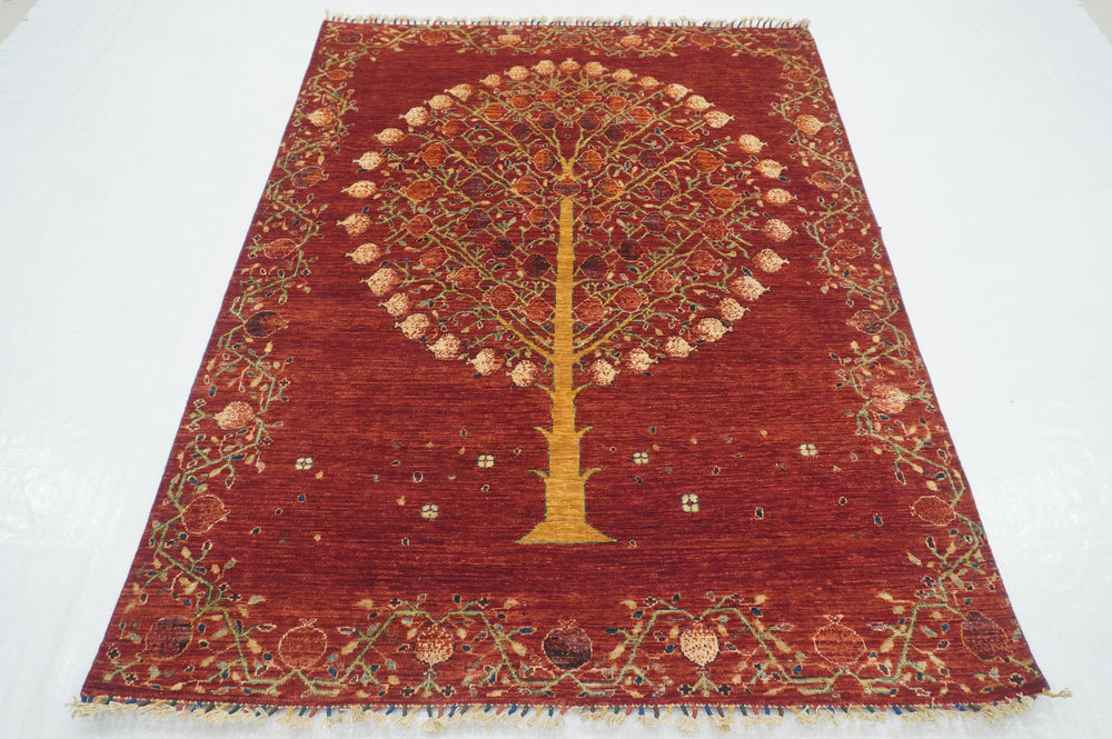 5x7 Red Gabbeh Tree of life Afghan Hand knotted Rug - Yildiz Rugs