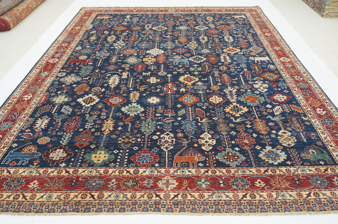 9x12 Navy Blue Tribal Gabbeh Nomadic Afghan Qashqai Hand knotted Oriental Rug - Yildiz Rugs