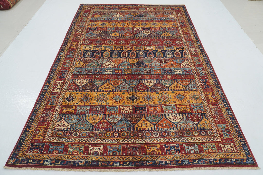 6x9 Red Animal Tribal Gabbeh Afghan Hand Knotted Rug - Yildiz Rugs