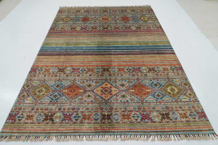 6x8 Turquoise Blue Tribal Gabbeh Afghan Hand knotted Rug - Yildiz Rugs